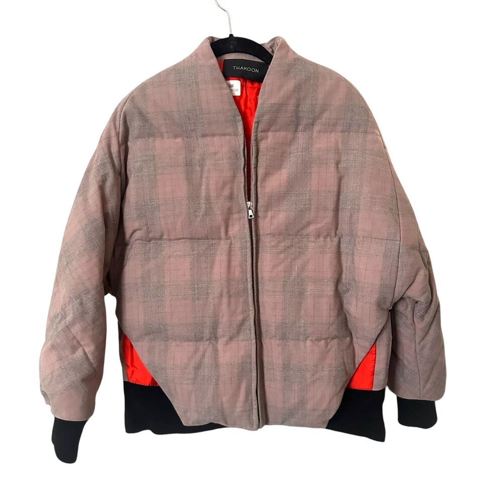 THAKOON‎ Runway Plaid Puffer Bomber Jacket Brown Medium